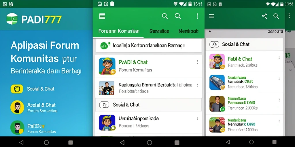 Tampilan antarmuka aplikasi Forum Komunitas PADI777 yang modern.
